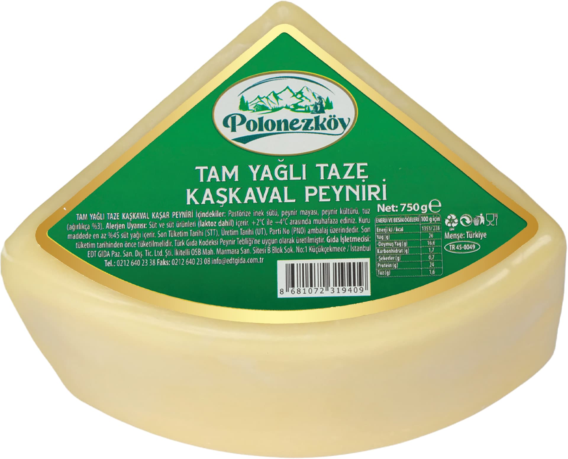 TAM YAĞLI TAZE KAŞKAVAL PEYNİRİ 750 G