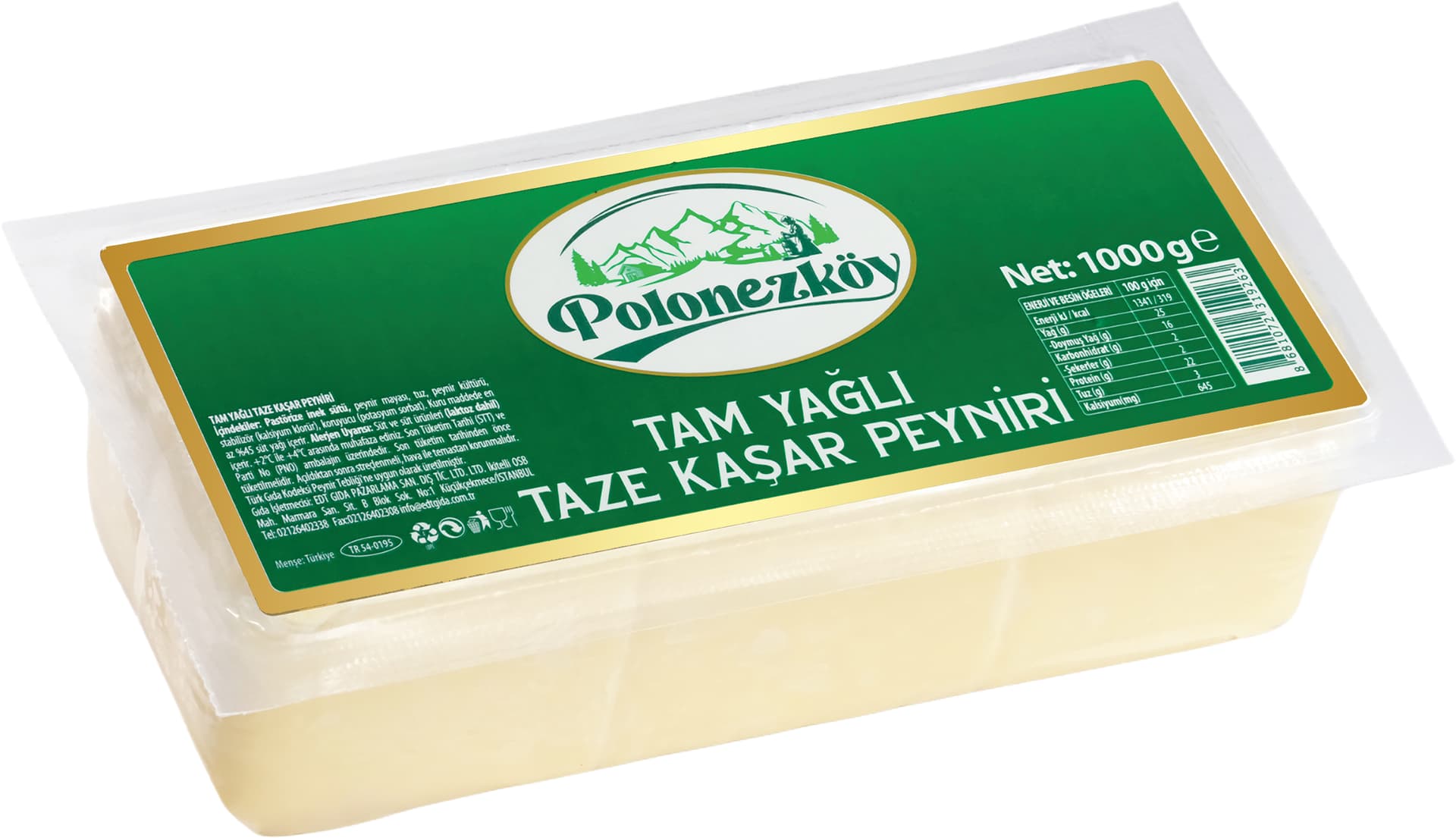 TAM YAĞLI TAZE KAŞAR PEYNİRİ 1000 G